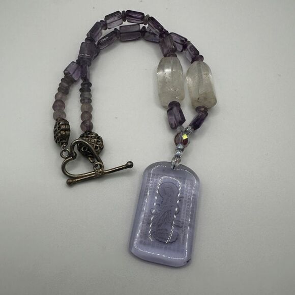 Stunning etched pendant with amethyst and quartz beaded necklace! - Picture 10 of 10